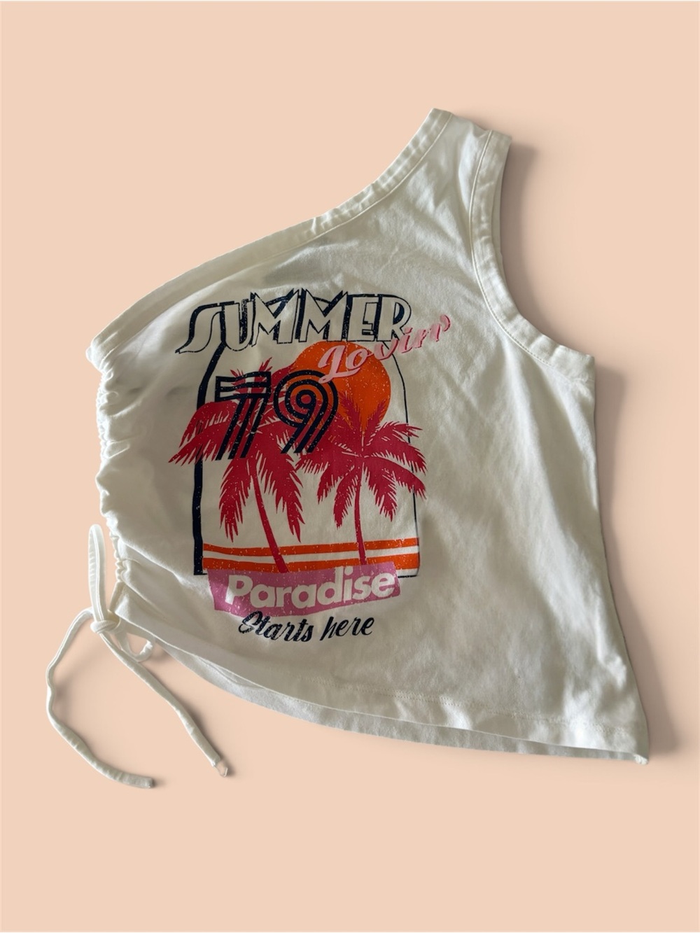 Summer Paradise One-Shoulder White Tank Top